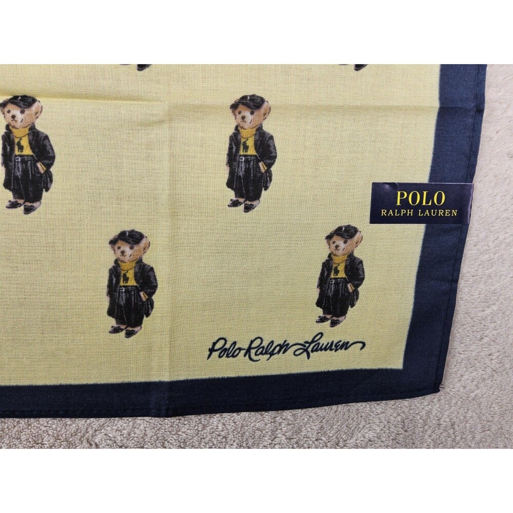 Polo Ralph Lauren Bear Handkerchief Neckerchief Bandana Scarf Pocket Square - Picture 2 of 4